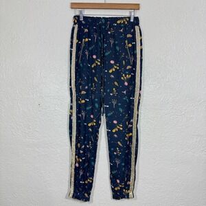 LaBellum Hillary Scott Pants XS Pull‎ On Joggers Navy Gold Trim Indie Artsy Boho